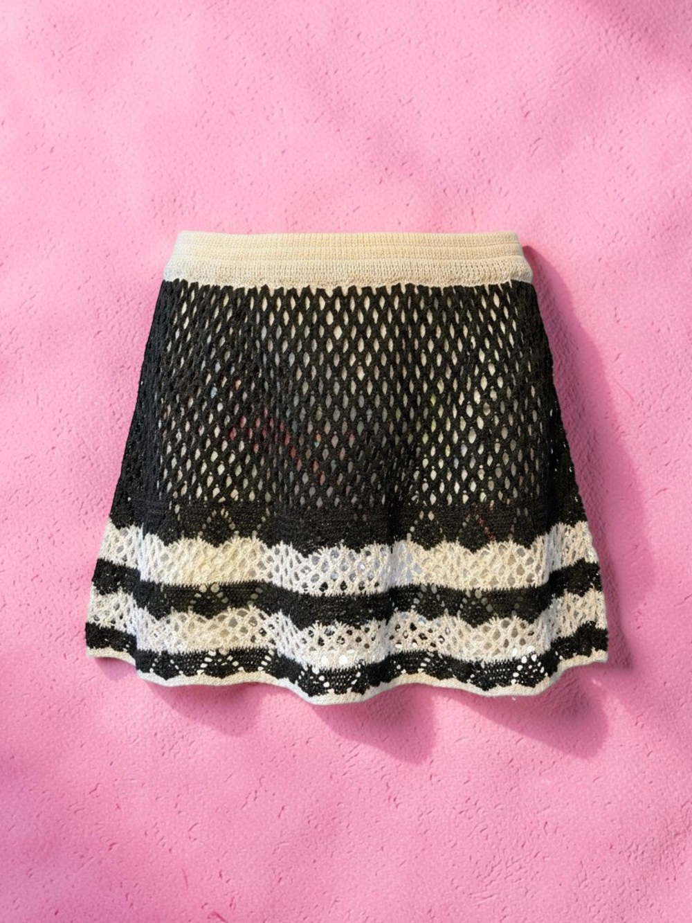 Black & White Crochet Mini Skirt